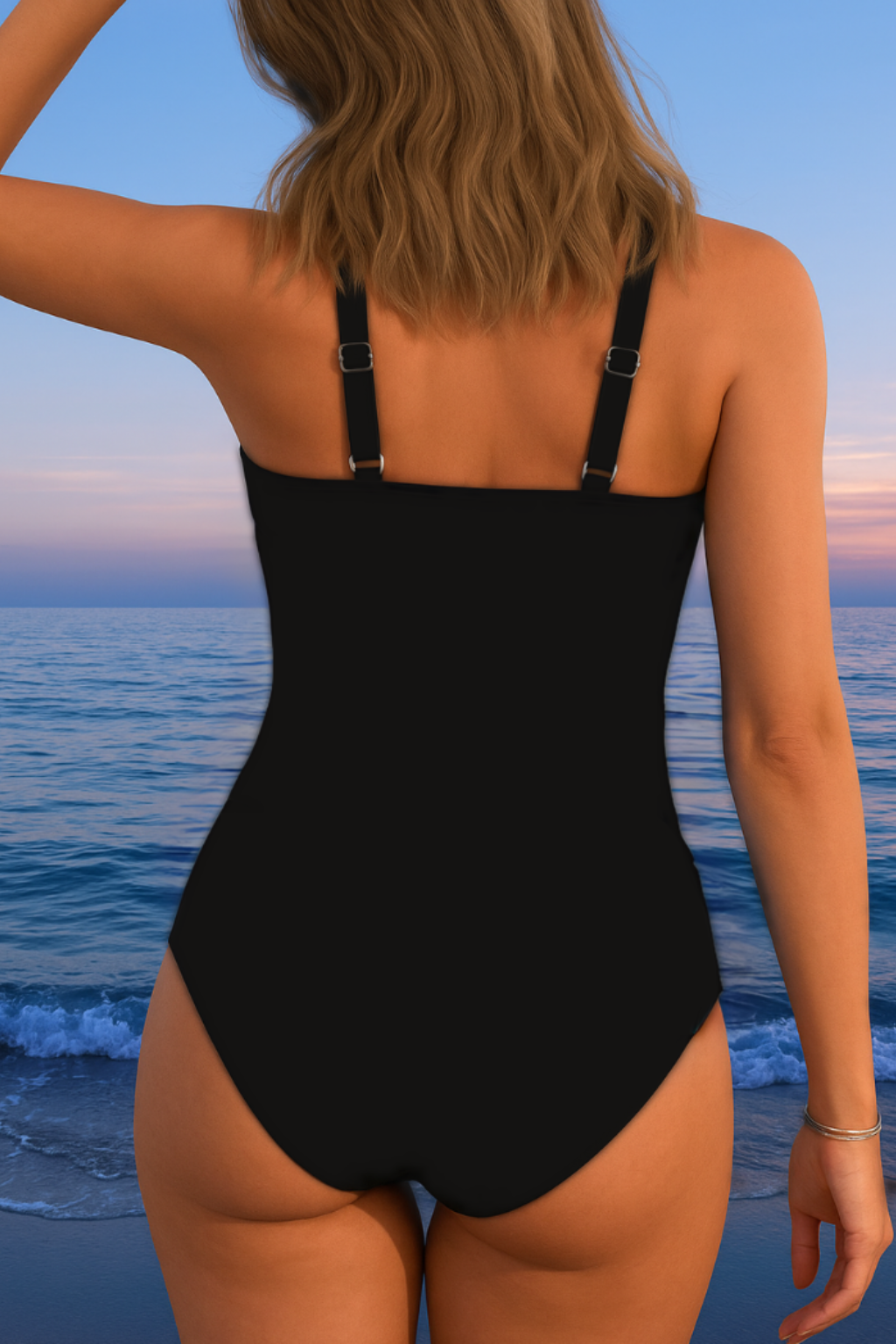 Mercedes™ | Traje de baño de lujo con escote espalda deportiva y estampado multicolor