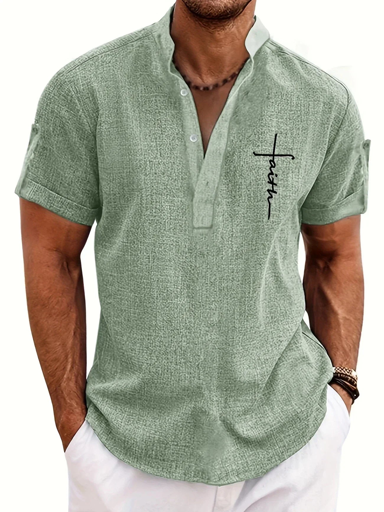 Leo™ | Elegante camisa de manga corta con cuello alto