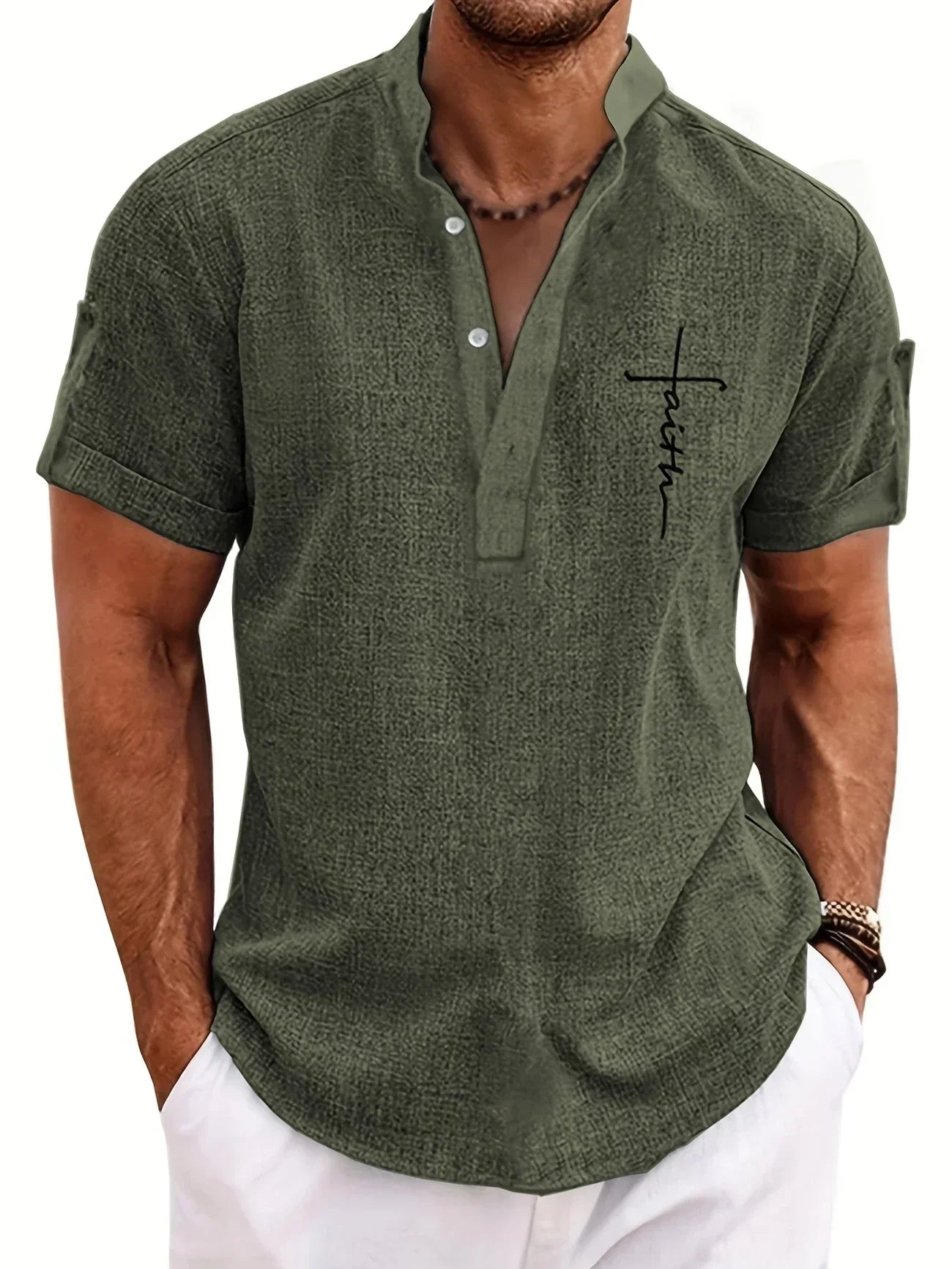 Leo™ | Elegante camisa de manga corta con cuello alto