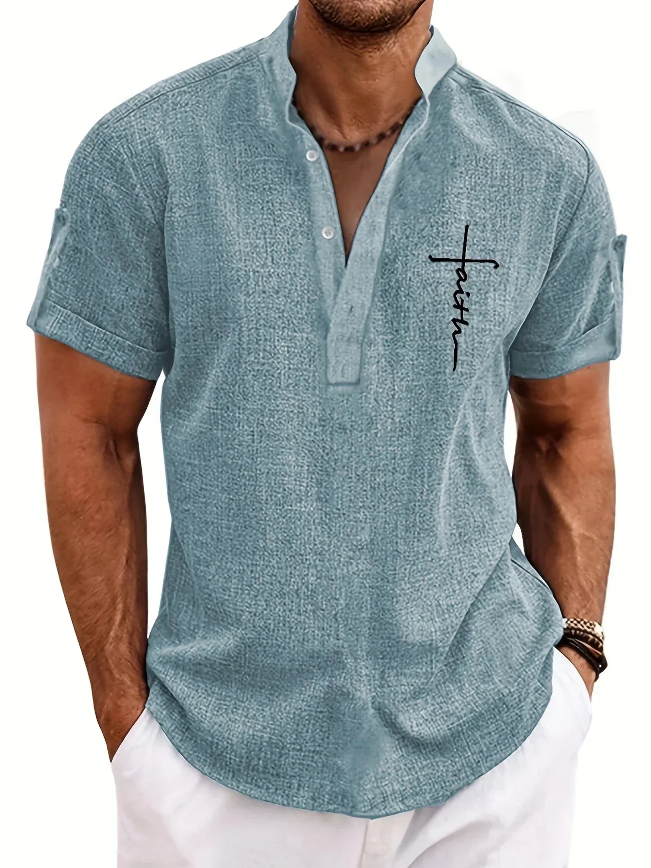 Leo™ | Elegante camisa de manga corta con cuello alto