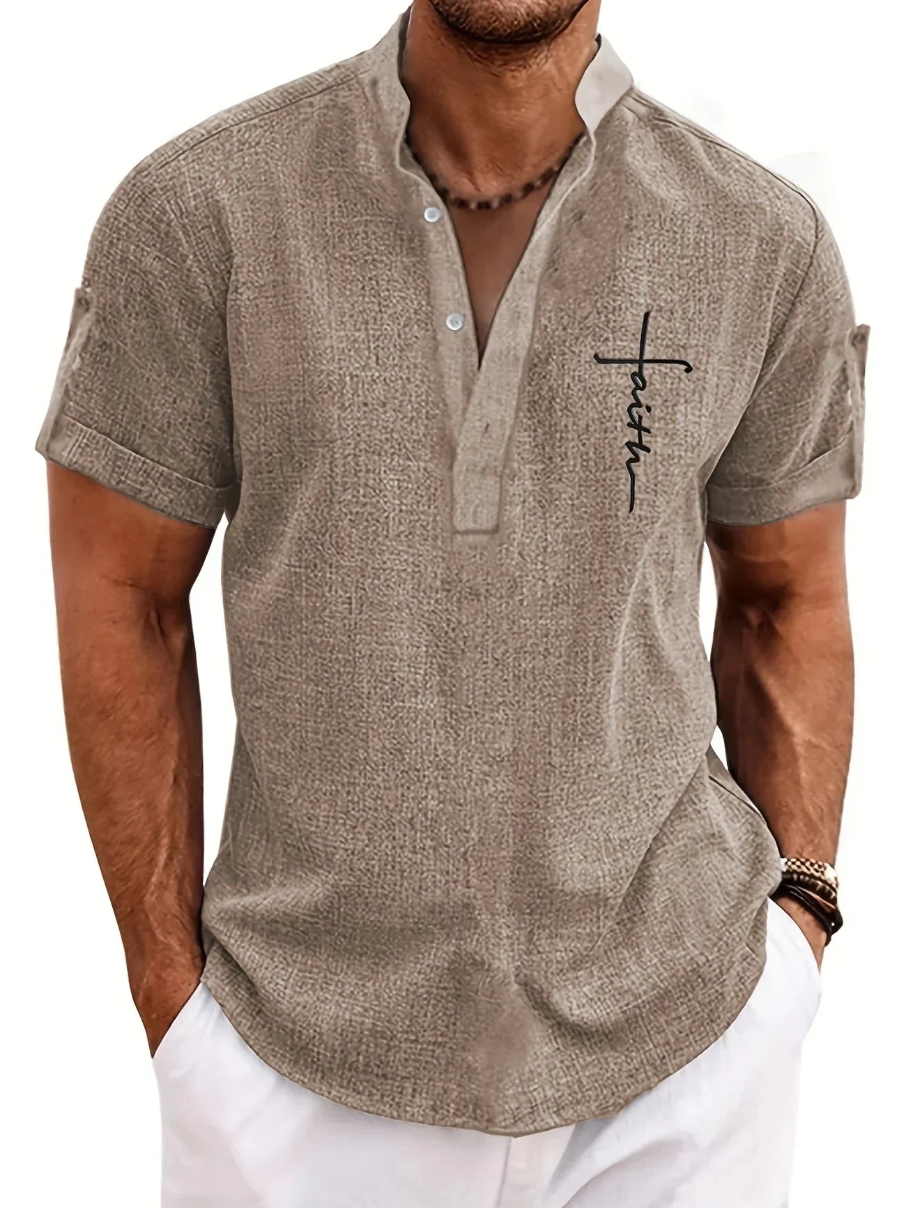 Leo™ | Elegante camisa de manga corta con cuello alto