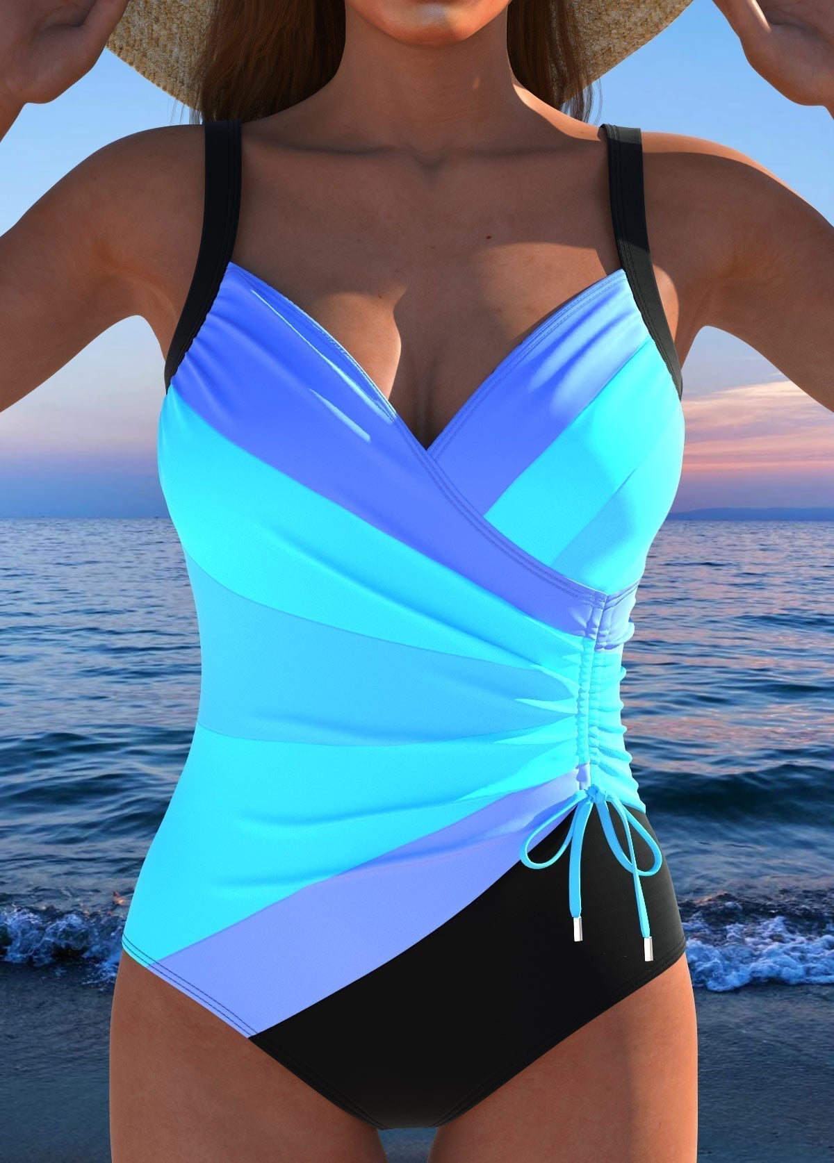 Mercedes™ | Traje de baño de lujo con escote espalda deportiva y estampado multicolor