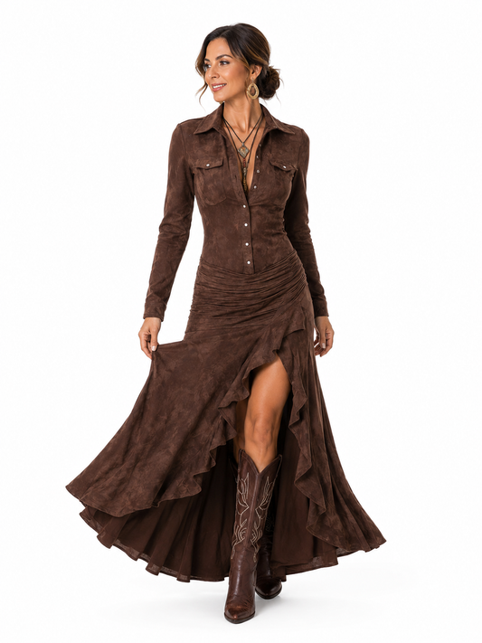 Ariadna – Vestido Maxi con Volantes Elegantes