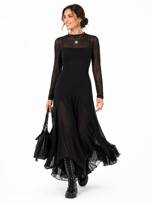 Lunaria™ – Vestido Maxi de Tul Negro Elegante