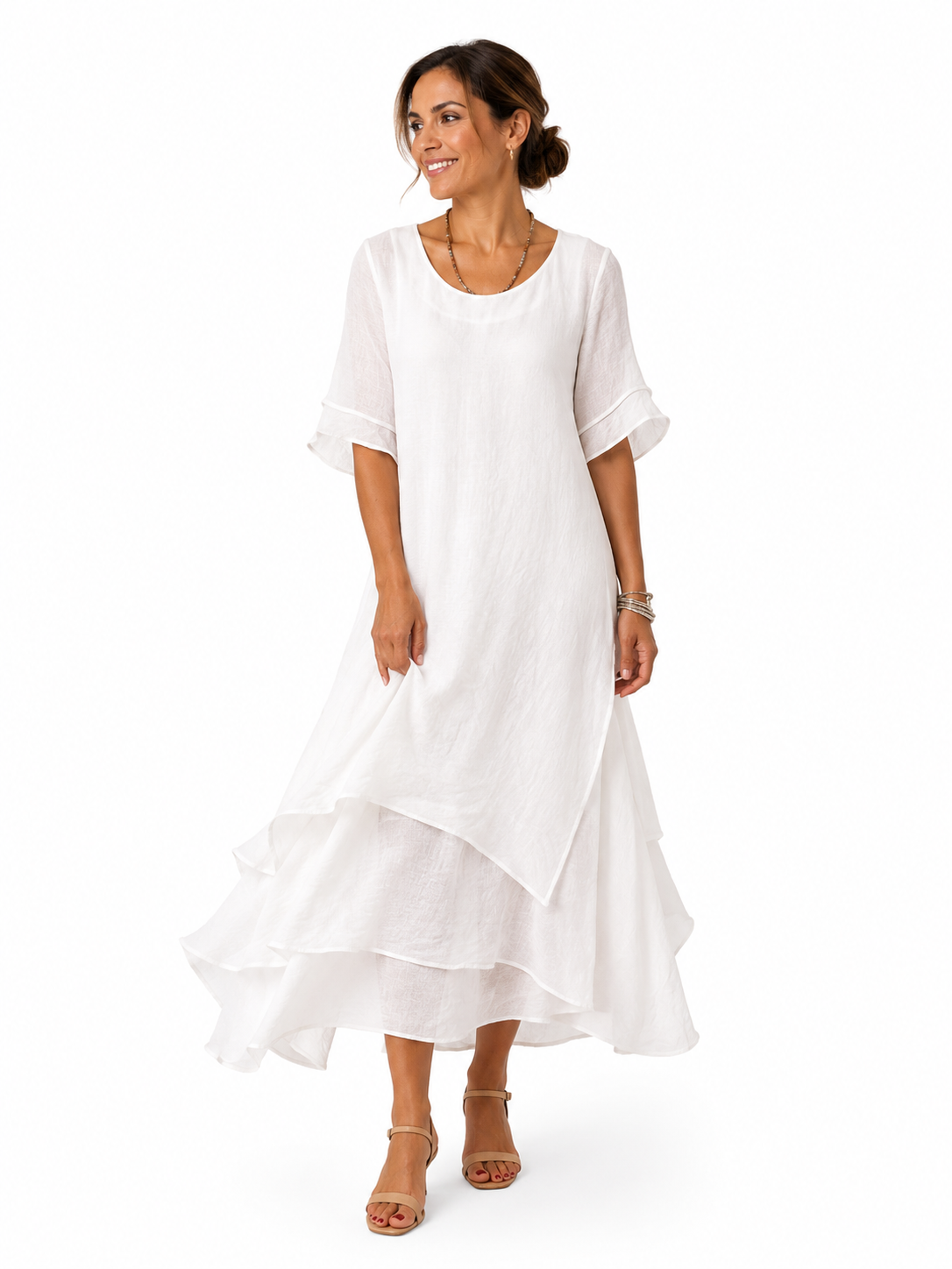 Jasmine – Vestido Midi Fluido con Capas