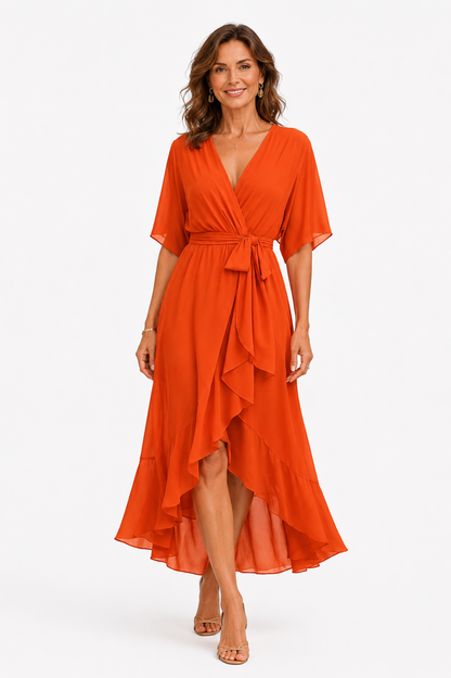 Eliana – Vestido Elegante de Chiffon con Escote en V