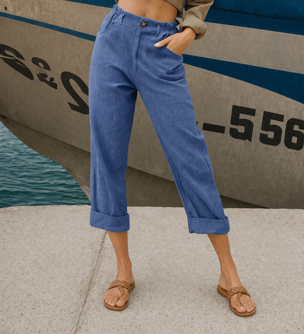 María - Pantalones de algodón y lino