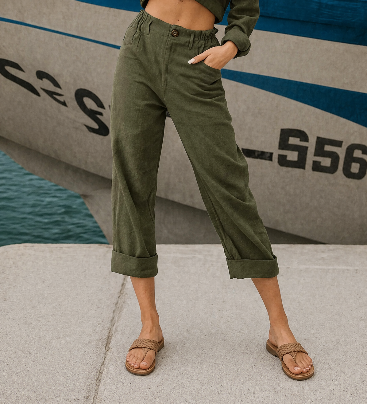 María - Pantalones de algodón y lino