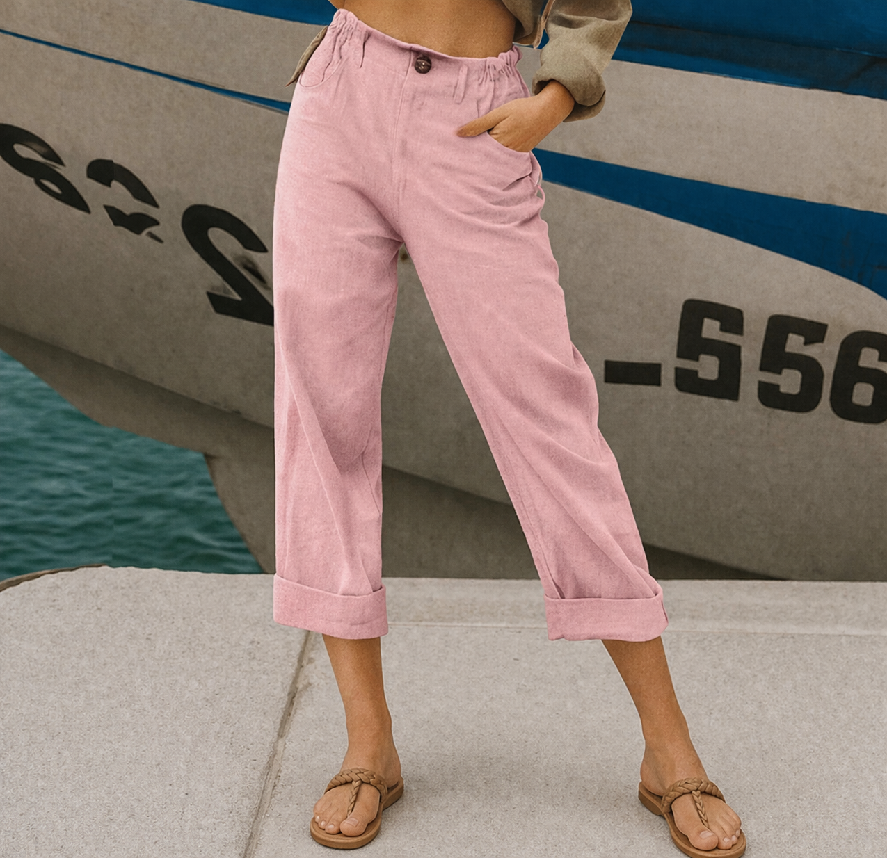 María - Pantalones de algodón y lino