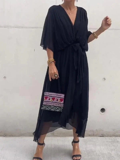 Eliana – Vestido Elegante de Chiffon con Escote en V