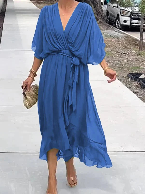 Eliana – Vestido Elegante de Chiffon con Escote en V