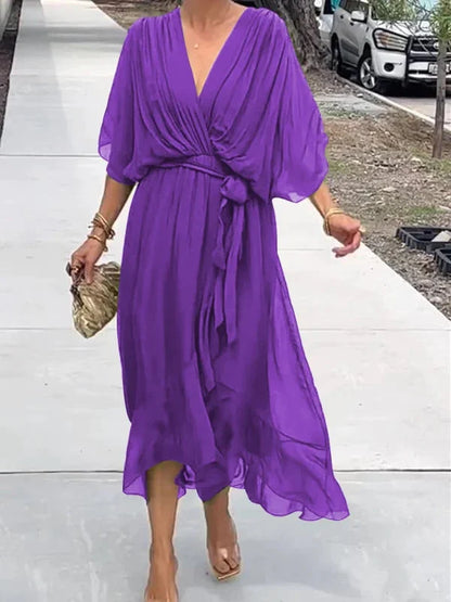 Eliana – Vestido Elegante de Chiffon con Escote en V