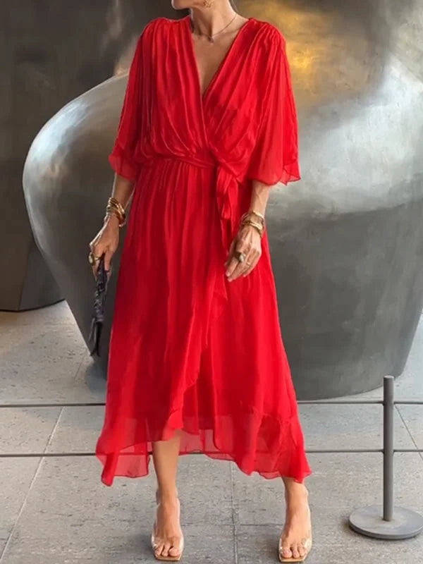 Eliana – Vestido Elegante de Chiffon con Escote en V