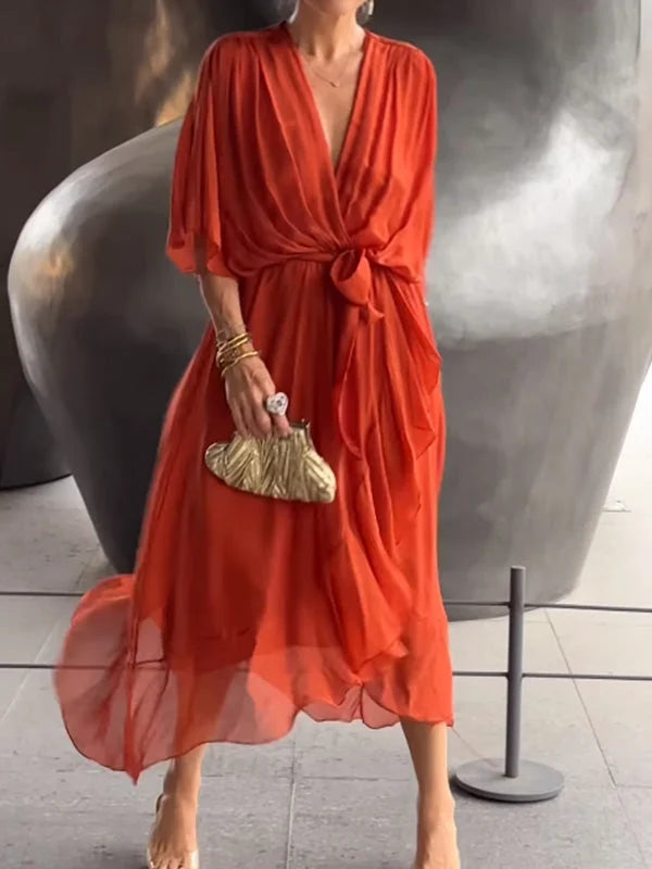 Eliana – Vestido Elegante de Chiffon con Escote en V