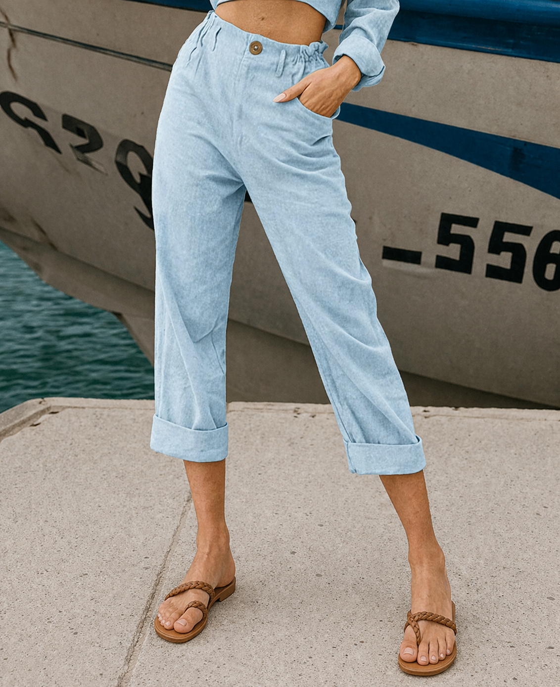 María - Pantalones de algodón y lino