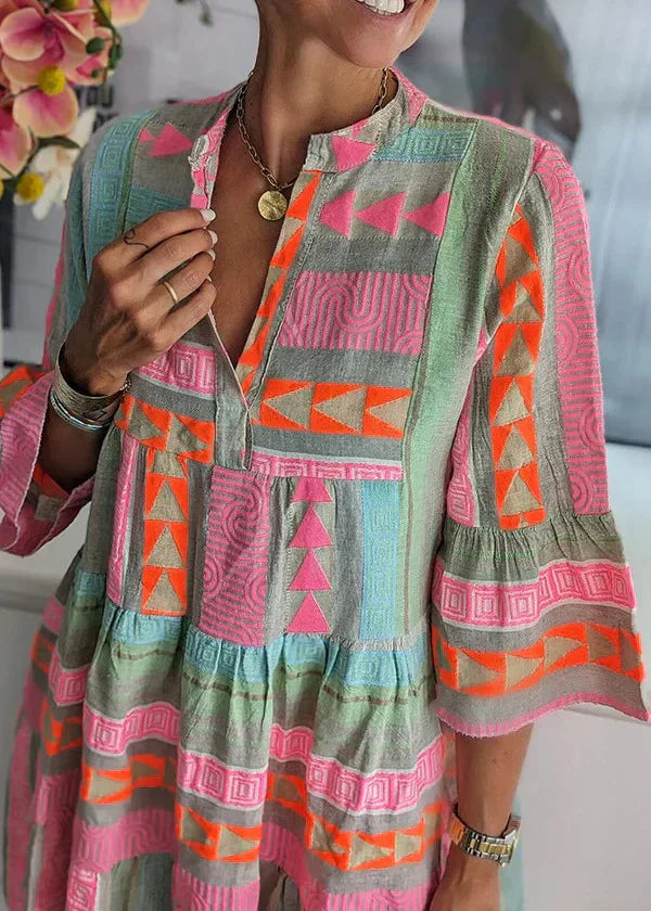 Eva - Elegante vestido de verano de cáñamo con escote en V