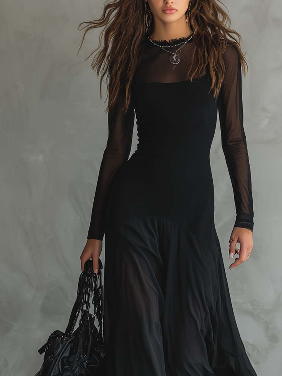 Lunaria™ – Vestido Maxi de Tul Negro Elegante