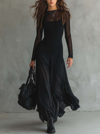 Lunaria™ – Vestido Maxi de Tul Negro Elegante