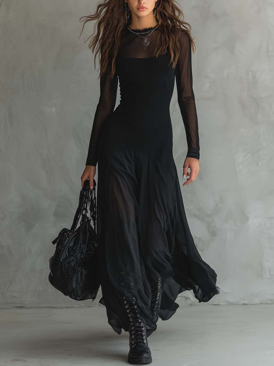Lunaria™ – Vestido Maxi de Tul Negro Elegante