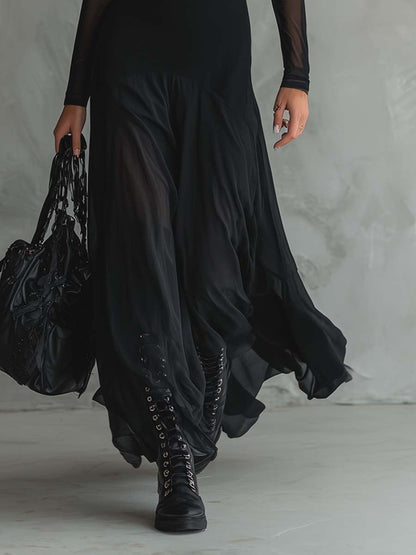 Lunaria™ – Vestido Maxi de Tul Negro Elegante