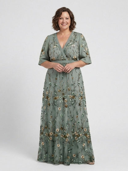 Edurne | Vestido largo de manga corta con escote en V y estampado floral