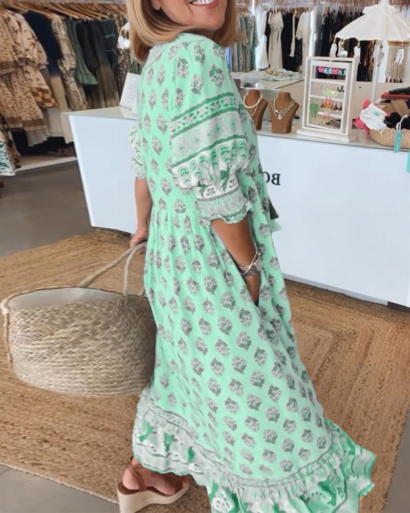 Peyton – Vestido bohemio de manga larga tipo farol