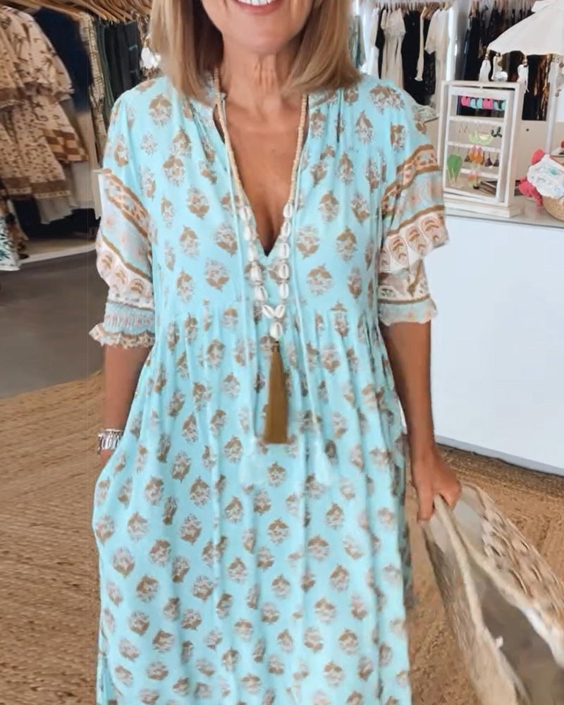 Peyton – Vestido bohemio de manga larga tipo farol